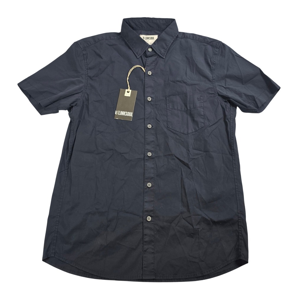 Linksoul Golf Short Sleeve Button Down Shirt Mens Small Black Cotton Stretch New